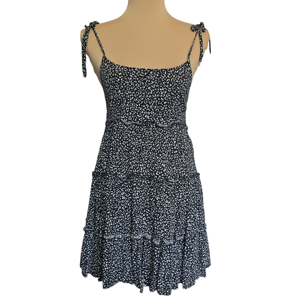 Women's Black and White Spaghetti Strap Tie Dress - Small